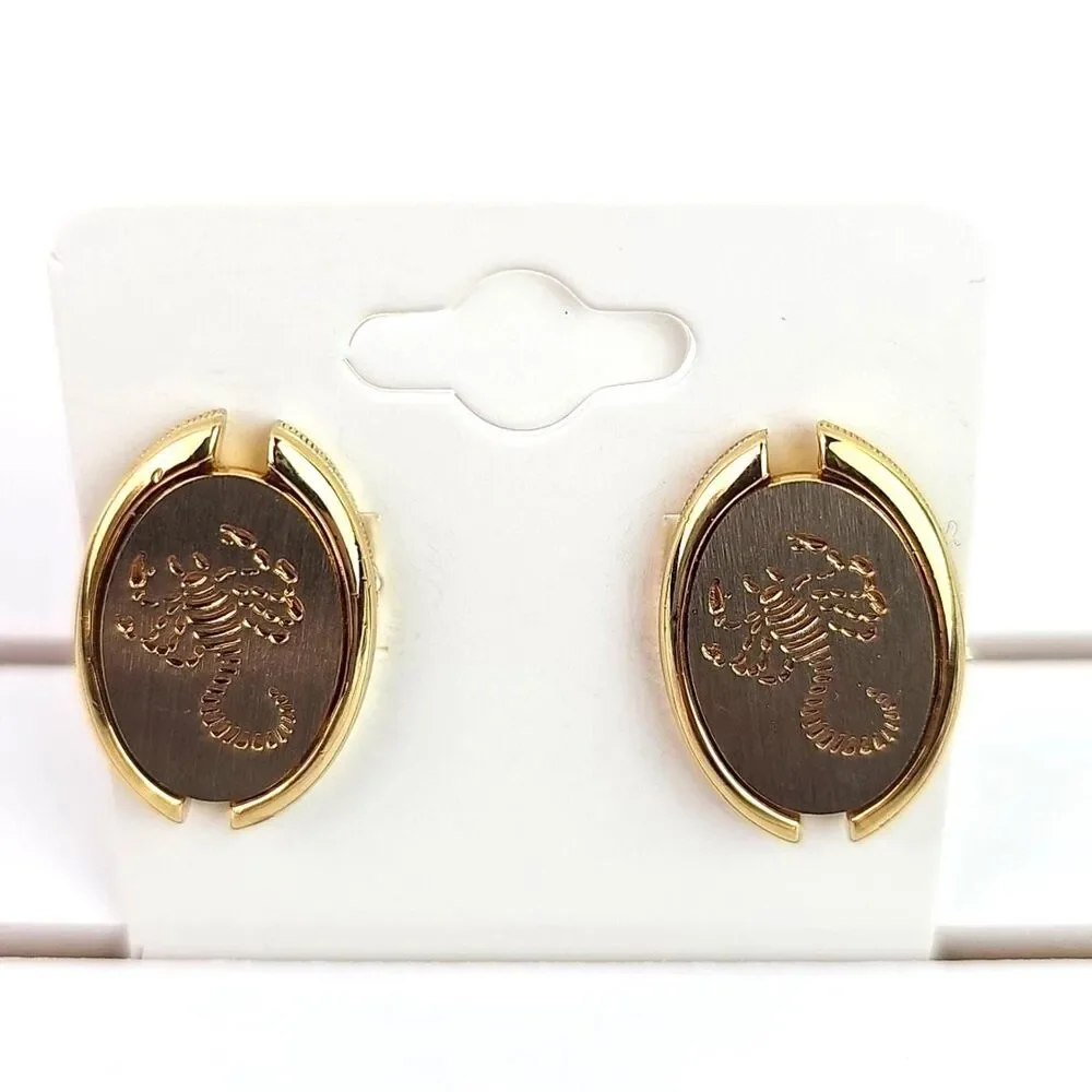 Vintage Cufflinks Gold Tone Filigree Black Foil Red Etched Ovals Unisex 4 Sets